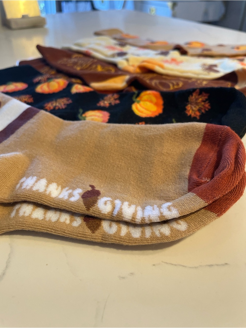 Autumn Pumpkin & Thanksgiving Crew Socks - Pack of 5 - Tan, Brown, Black, Cream - Picture 5 of 6